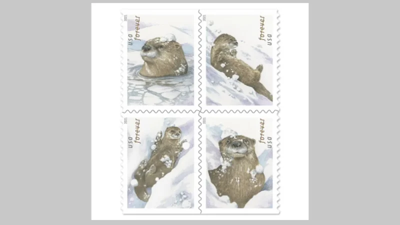 Holiday Stamps 2021 Otters is Snow